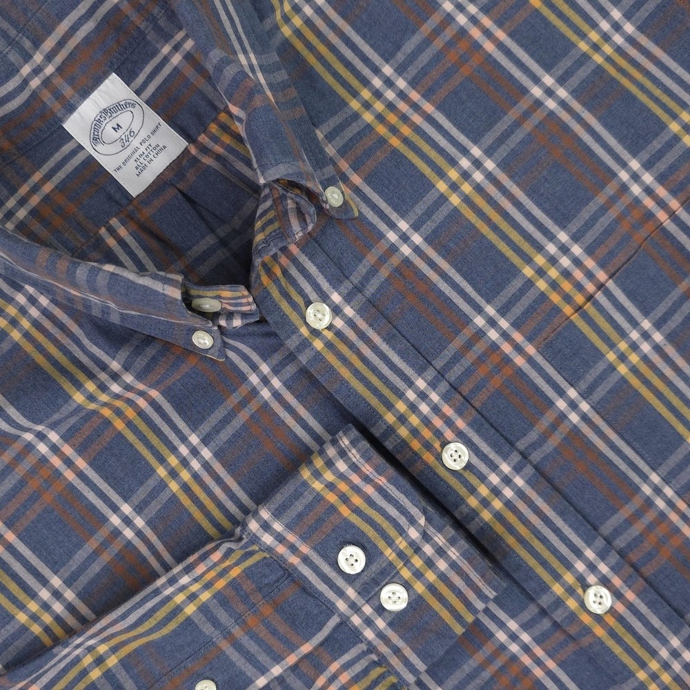 Brooks Brothers Shirt Mens Medium Blue Plaid Slim Fit Cotton Button Down Pocket